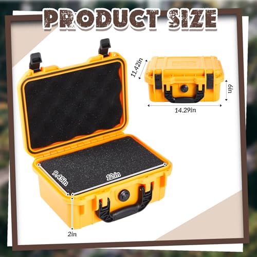 Image of Relaxweex 1 Pcs Waterproof Hard Case with DIY Customizable Foam Insert Portable Protective Case with Knife for Camera Drones Equipments Tools Test Instruments(Yellow,14.3 x 11.4 x 4.5 Inch)