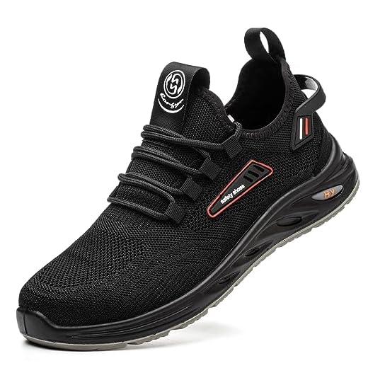 Hitmars Zapatos de Seguridad para Hombre Calzado de Seguridad Mujer Puntera de Acero Zapatillas de Seguridad Zapatos de Trabajo Ligeras Deportivas A Negro EU 42