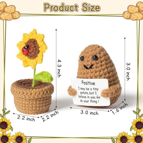 Bambebe 2PCS Mini Funny Positive Doll Sunflowers Pot, 3-inch Knitted Doll with Inspirational Card - Image 2