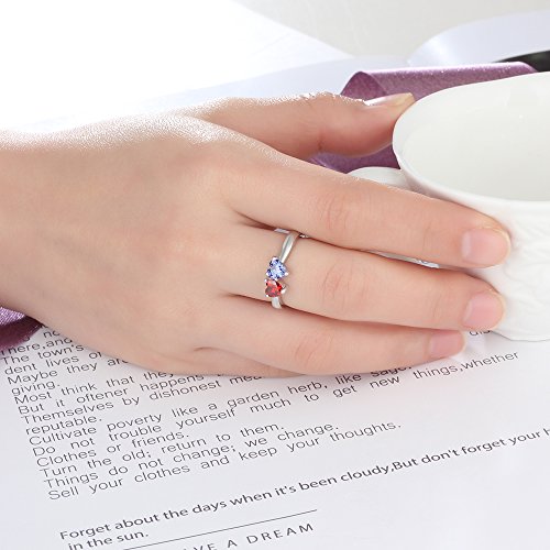 Love Jewelry Personalized Mothers Ring, Custom 2 Heart Simulated Birthstones Ring Engraved Names Engagement Rings Promise Rings for Women 6