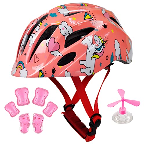 子供用自転車ヘルメット 7点セット こども ヘルメット プロテクターセット付き 幼児 スポーツヘルメット CPSC安全規格 ASTM安全規格 軽量 通気性 3D保護クッション 竹とんぼ付き 取り出し可能 洗濯可能 全方位調整アジャスター サイクリング 通学 スケートボード 運動 小学生