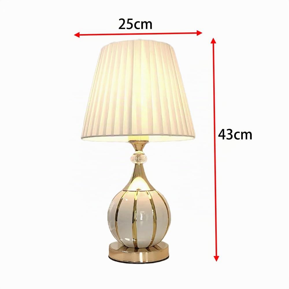 XINYASEE Moderne weiße Keramik-Tischlampe mit goldenen Streifen, Kristallakzenten, plissiertem Stoffschirm, elegante Nachttischlampe für Schlafzimmer, Wohnzimmer, Büro, moderne Einrichtung (Weiß)