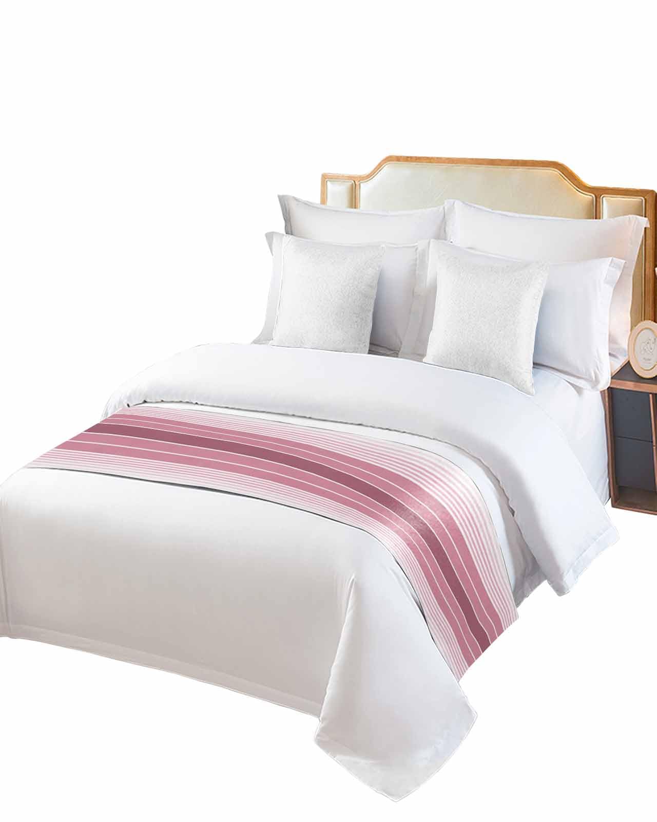 King Bed Runner Gradient Pink Geometric Stripe Bedding Runner Scarves Decorative Bed Scarf, Ombre Modern Art Soft Bed Runners for Bedroom Hotel Wedding 102x20IN