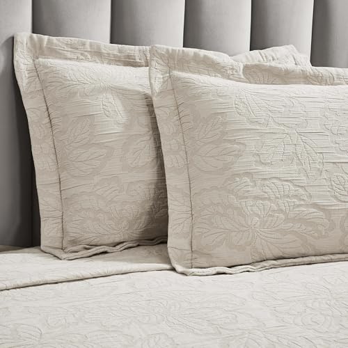 Superior 3 Piece Cotton Bedspread Set, Home Decor, Decorative Bed Spread, 2 Pillow Shams, Medium Weight Blanket, Matelasse Coverlet, Bedding Essentials, Hibiscus Collection, California King, Beige