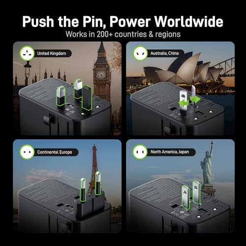 Image of Epicka Pulse Duo 140W Universal Travel Adapter with Smart Display, International Power Adapter with 3.28ft Cable, 2 AC Outlets PD 3.1 PPS Charger Compatible with MacBook, iPhone, Travel Essentials