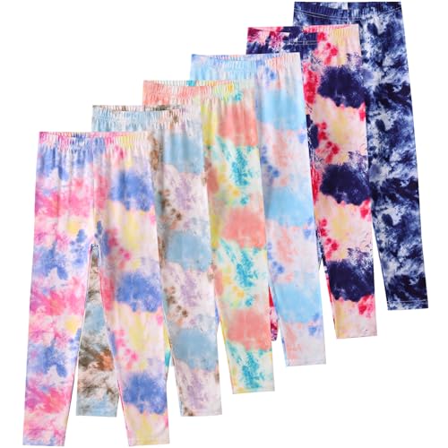 6 Pack Girls Printed Leggings Stretch Leggings for Girls Tie-Dyed Leggings Kids Ankle Length Pants