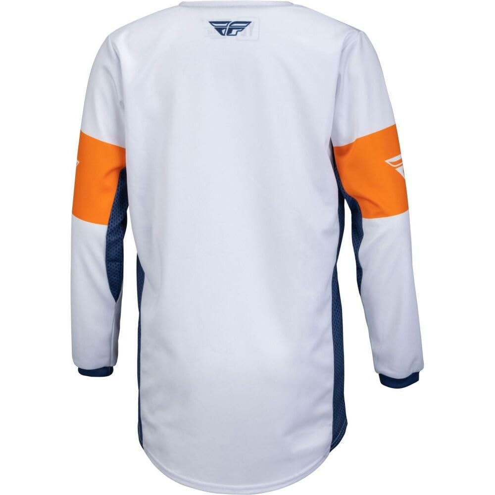 Fly Racing 2023 Kinetic Youth Khaos Jersey (White/Navy/Orange, Youth Medium)