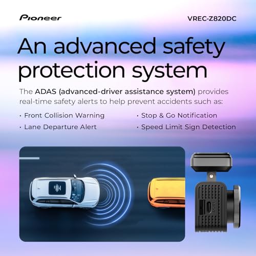 Image of Pioneer VREC-Z820DC Dual Dash Cam Front and Rear Car Camera - Premium 4K Camera, AI-ISP Starvis Night Vision, 139 Degree Wide Lens, ADAS Safety Alerts, Built in GPS, Impact Detection, 24 /7 Coverage