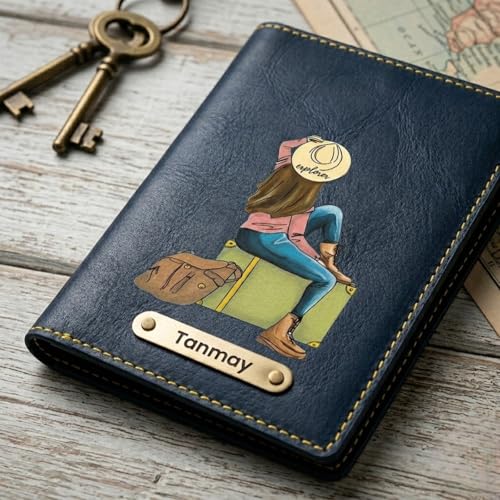 Image of Personalized Passport Cover with Custom Name | Sticker Passport Holder for Men & Women | Customized Travel Wallet | Anniversary, Birthday & Couple Gift for Husband Wife