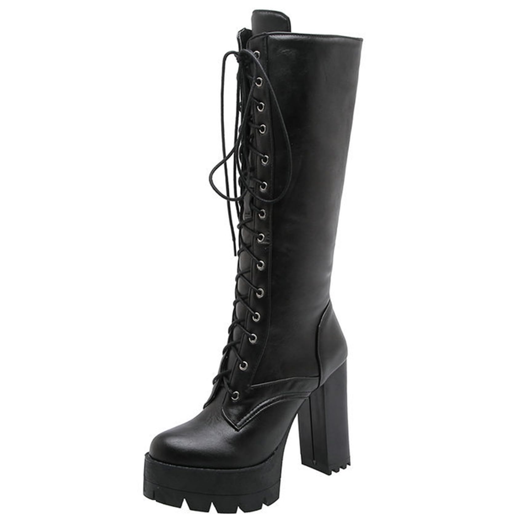 Stivali Alti da Donna 11CM Stivali con Plateau con Tacco Spesso e Lacci Stivali con Tacco Alto Sexy Stivali da Cavaliere Scarpe da Ballo