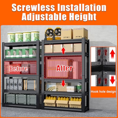 3/5 Estantería Metálica de Almacenaje Industrial,Estantería Pesada Negra Para Garaje,Estante con Ruedas Altura Regulable,Estantería para Neumáticos,Almacén & Cocina(Size:60x40x80cm) - imagen 3