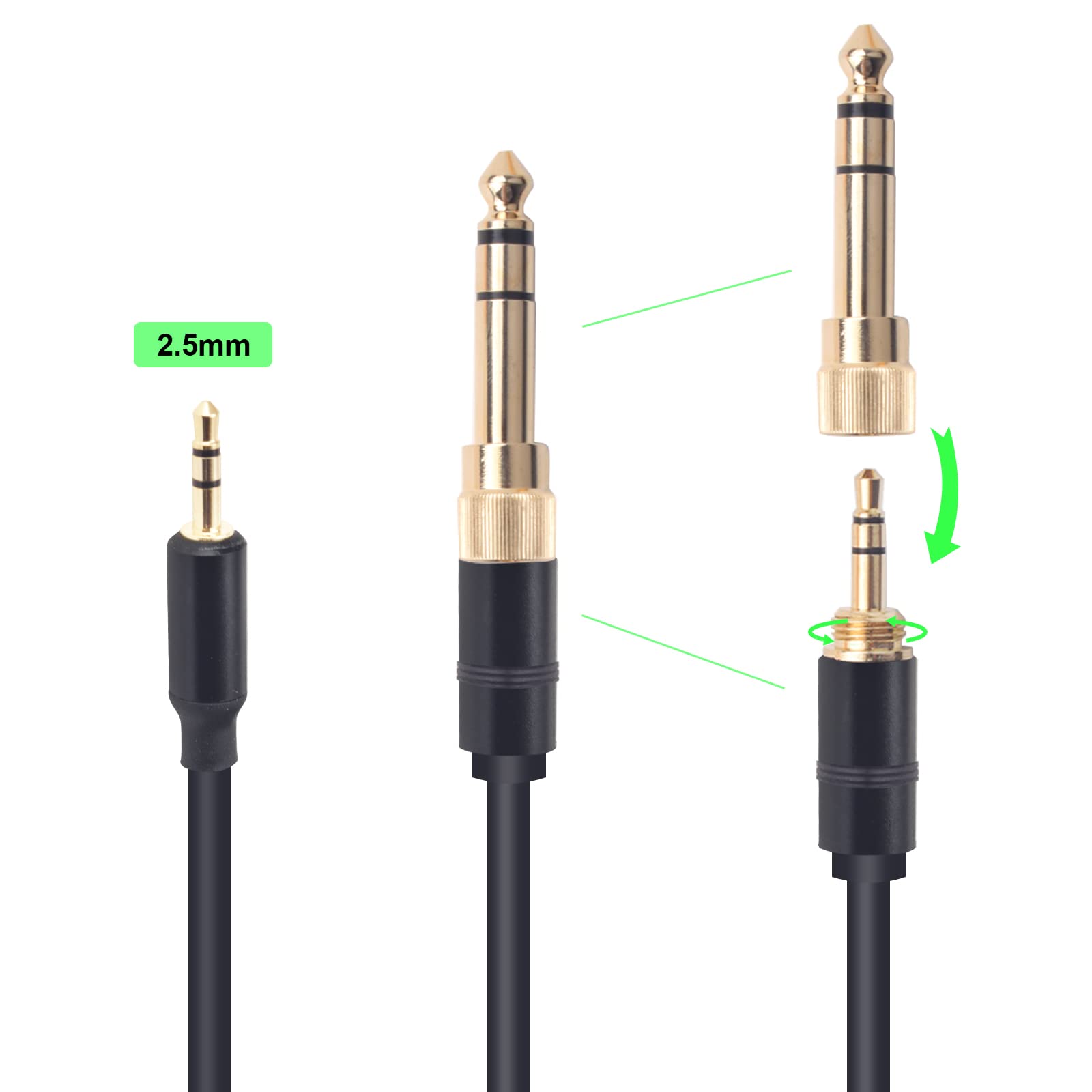 Saipomor Coiled Audio Cable For Bose Headphones - 2.5mm To 3.5mm & 6.35mm Replacement Cord