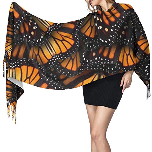 YongColer Extra Large Soft Warm Heaps Of Orange Monarch Butterflies Cashmere Blanket Scarf For Women Lady Luxury Elegant Tassel Pashmina Shawl Wrap In Spring Fall Winter - 77" L X 27" W4