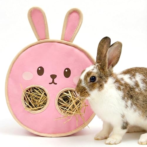 Colemumone Cute Bunny Face Rabbit Hay Feeder Bag, 2 Holes Hanging Hay Holder for Guinea Pig Cage, Durable Oxford Fabric Hay Dispenser for Chinchillas, Hamsters & Small Animals, Pink - image 7