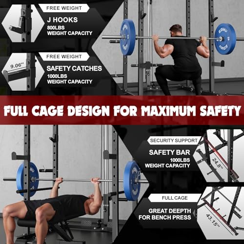 Image of C1-V4 Power Cage, 2000LBS Squat Rack with LAT Pulldown, Multi-Function Weight Cage Strength Training Machine, Workout Cage with More Attachments for Home Gym Garage