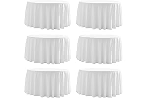 120 Inch Round White Tablecloth, 6 Pack Stain and Wrinkle-Resistant Polyester Table Cover