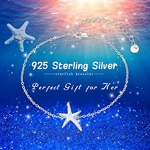 Image of Cuoka Starfish Bracelet 925 Sterling Silver with White Fire Opal Chain Bracelets Ocean Jewelry Birthday For Women