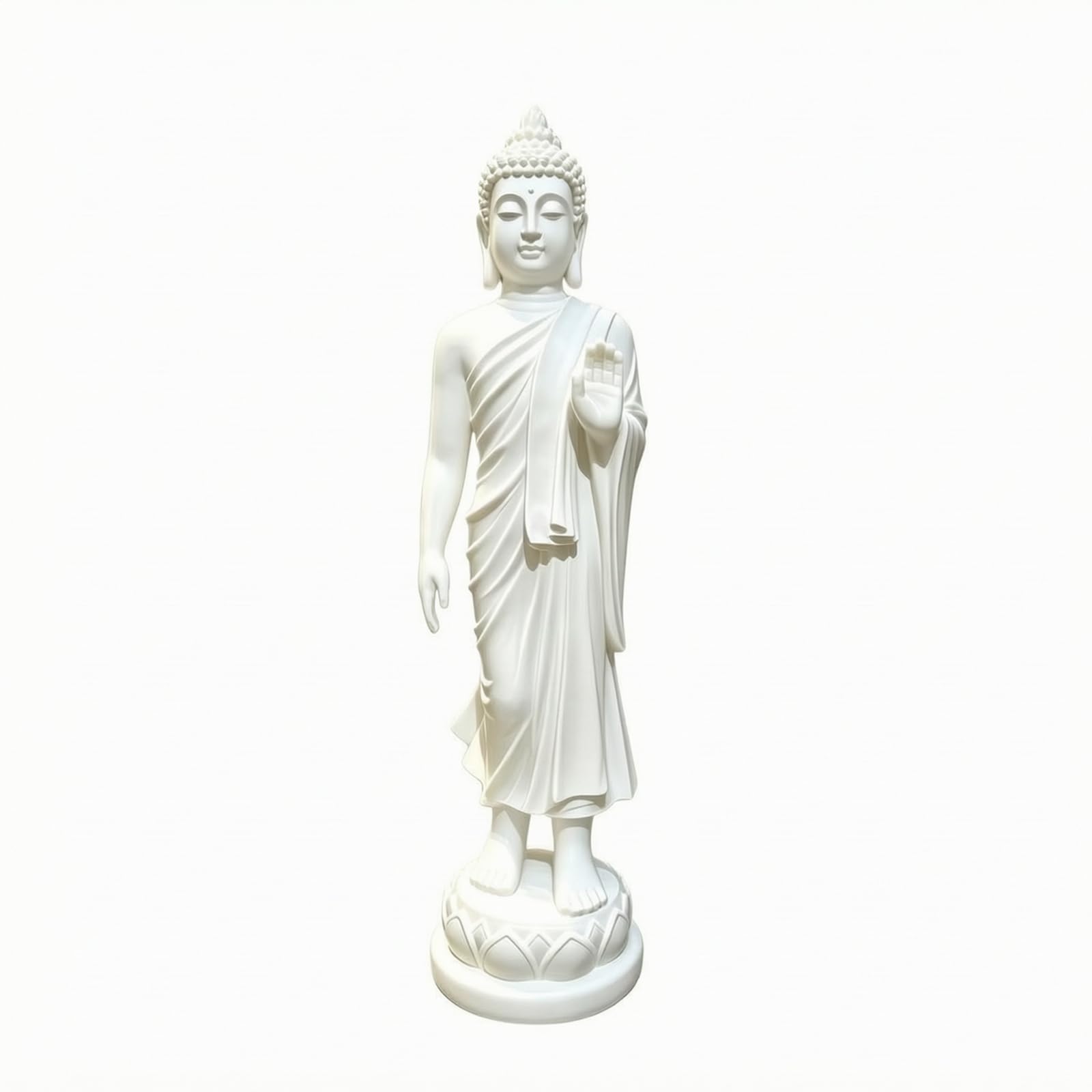 Buddha Statue Shakyamuni Figur Kunstfigur Skulptur aus Harz mit Ruhigem Ausdruck Detailliertem Faltenwurf Und Standfuß für Innenraum Dekoecke Gebetsbereich