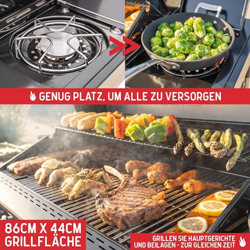 Nexgrill Deluxe 6+1 Brenner Gasgrill matt schwarz – Grill Gas mit Seitenkochfeld, porzellanbeschichteten Gusseisenrosten, Edelstahlbrennern, Ideal für Gartenpartys & Outdoor BBQ 6