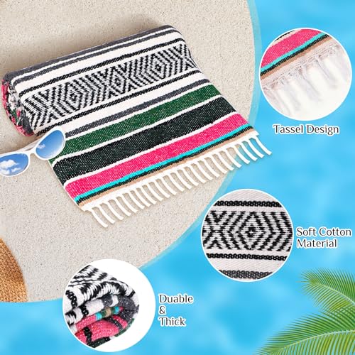 Oudain 3 Pack Mexican Blankets and Throws 45 x 70 Inch, Cotton Outdoor Camping Cozy Baja Blanket Woven Serape Restorative Yoga Fiesta Fall Autumn Essential Supplies (Classic Color)