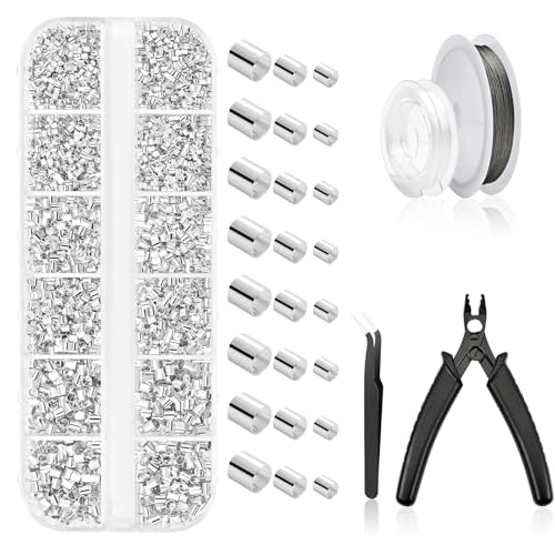 NACHLYNN 4160 Pieces Crimping Beads for Jewelry Making with Crimping Pliers Suitable for Making DIY Jewelry Such as Necklaces Earrings and Bracelets (3 Sizes Silver)