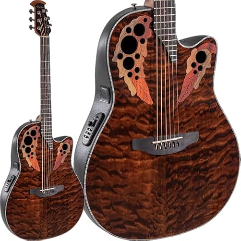 Ovation Celebrity Elite Plus CE44P-TGE A/E Guitar - Dark Tiger Eye, Black Cover