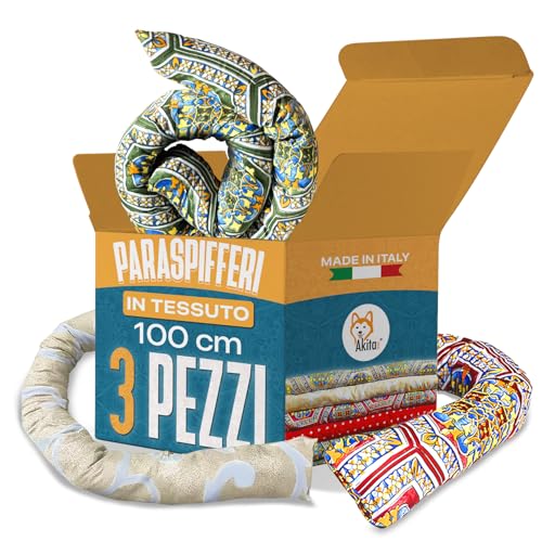 Akitaink Set 3 Paraspifferi in cotone, paraspifferi sottoporta, Parafreddo Imbottiti per Porte e Finestre, 100 cm, Made in Italy - Risparmio Energetico e Protezione Completa