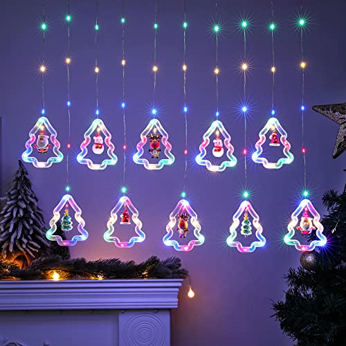 Christmas Window Lights - BLOOMWIN Lighted Xmas Window Decorations - Tree Shape Ring Light with Ornament Curtain Light Indoor - USB Novelty String Hanging Lights for Christmas Home Bedroom Decor - image 9