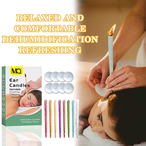 MQ Ear Candles,16Pcs Ear Wax Remover All Natural Ear Candles Beeswax Candling Cones with 8 Protective Disks (8 Colours) - Image 5