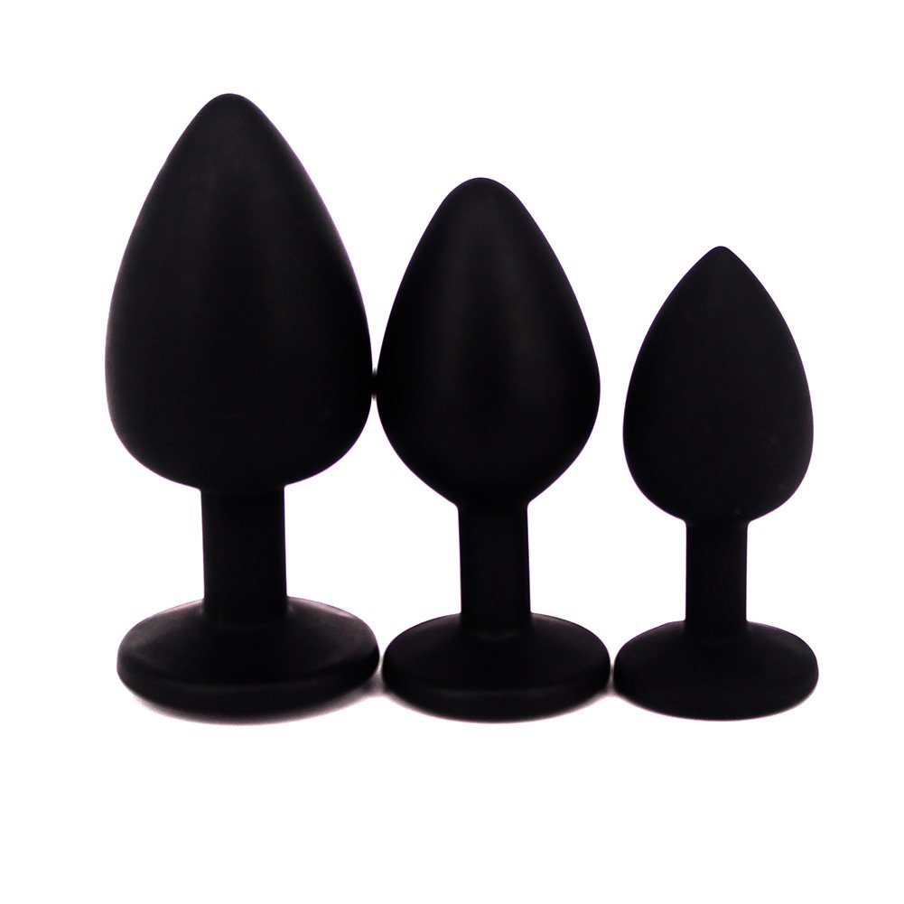 Anal Sex Trainer 3PCS Silicone Jeweled Butt Plugs, Eastern Delights Anal Sex Toys Kit for Starter Beginner Men Women Couples, Black