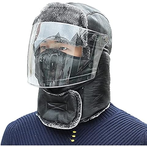 Men Women Winter Waterproof Warm Trapper Hats Detachable Face Mask Windproof Goggles Russian Hat Ushanka Ski Neck Gaiter Eskimo Hat (Black) Cover