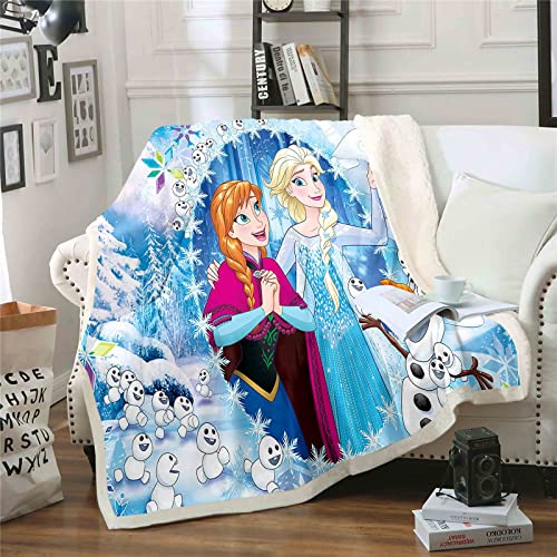 QROXY Frozen Couverture 100 % microfibre - Anime Anna ELSA Princess Olaf - Couverture polaire pour adultes et enfants - Doux et chaud (7,100 x 140 cm)
