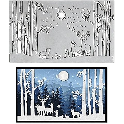 Estivaux Christmas Trees Elk Die Cuts for Card Making, 3D Xmas Snowflake Cutting Dies Winter Forest Animals Dies Embossing Template for Scrapbooking DIY Cards Album Crafts Supplies (7.87x4.65inch) Cover