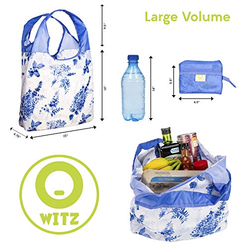 O-Witz Reusable Shopping Bag, Ripstop, Folds Into Pouch, Vintage Blue #TOP3