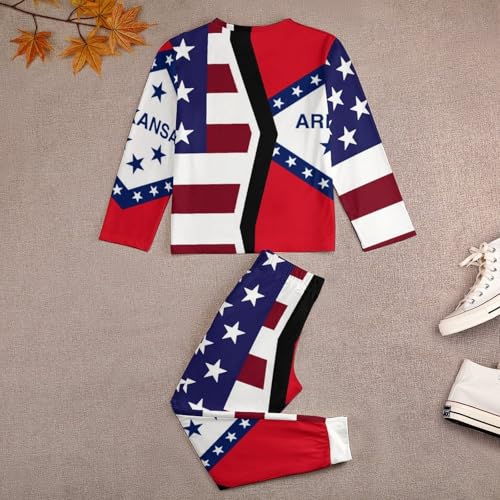 American And Arkansas State FlagChildren's Pajama Set Round Neck Long Sleeve Top + Pants Two-piece Set150CM3