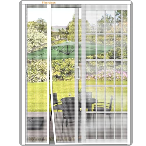 Risareyi Apertura Lateral Mosquitera Puerta Magnetica 160x260cm, Blanco Cortina Mosquiteras Balcon Malla Fibra de Vidrio Antimosquitos, con Imanes, para Puertas Ventana Corredera Exterior