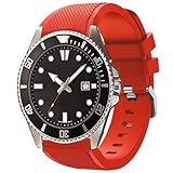Lamshaw for MDV106 腕時計交換ベルト, シリコン製バンド 防水腕時計交換バンド 軽量 柔らか 22mm替えベルト カシオ MDV106-1AV / MTP-VD01腕時計に対応 (レッド)