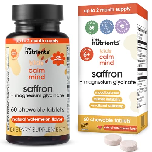 Im Nutrients Calm Mind | Saffron Supplements for Kids | Nervous System Support | Kids Magnesium | Vitamin B6 | Zinc | Naturally Flavored | No Artificial Ingredients | 60 Chewable Tablets