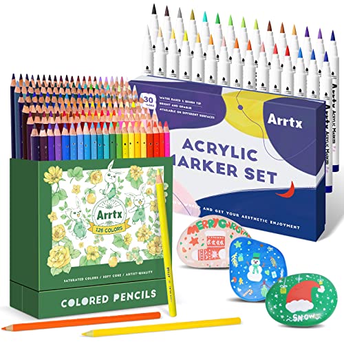 Arrtx Professional 126 Colors Colored Pencils & 30 Acrylic Paint Pens Set