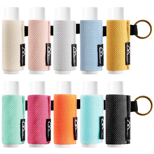 Image of WK IEASON 10pcs Lip Balm Holder Keychain, Clip-on Lipstick Sleeve, Compatible with Chapstick, Burt's Bees, Elastic Lip Balm Holder, Gift for Women, Girls, Teens