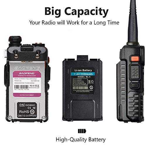 Mirkit x Baofeng Radio UV-5R MK3X 5W Power 2020 2100 mAh Li-ion Battery, Tri-Band Radio VHF, 1.25M, UHF, Mirkit Edition and Neck Strap Lanyard Mirkit Ham Radio Operator