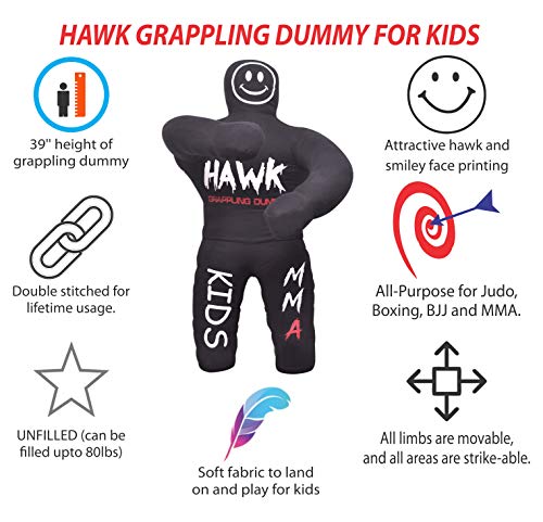 Hawk Sports Kids Grappling Dummy For Fitness & Training, Pose, Strike & Throw Wrestling Dummy For Kids, 3 Ft. Punching Dummy For Mma, Jiu-Jitsu, Judo, Karate & Wrestling Practice & Sparring (Black) #TOP2
