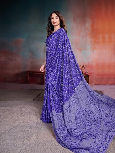 Image of Garden Vareli Floral Print Crepe Saree With Unstitched Blouse Piece
