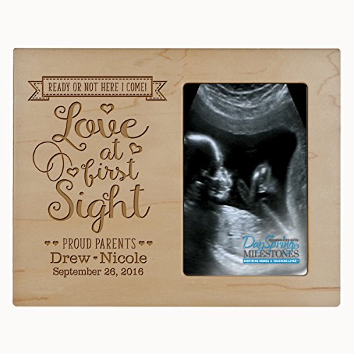 LifeSong Milestones Personalized New Baby Sonogram Picture Frame for Boys and Girls Love at First Sight Custom Engraved Ultrasound Photo Frame for New Parents Nana,Mimi and Grandparents (Maple)
