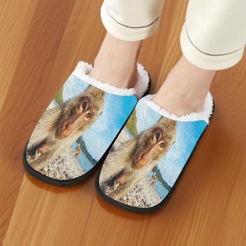 Fuzzy Travel Slippers for Women Men Indoor Outdoor Funny Animal Print Bedroom Fluffy Slipper Fleece-Lined Fall Winter Warm Cozy Soft Plush House Shoes Holiday Gifts3