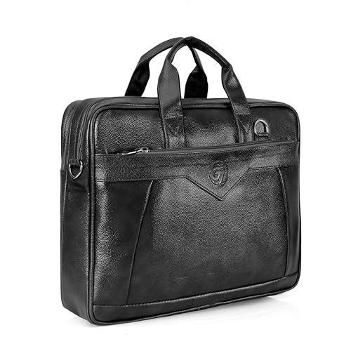 Image of PU Leather Laptop Bag | Structured Office Messenger Briefcase with Adjustable Shoulder Strap | Executive Laptop Bag for Office & Travel