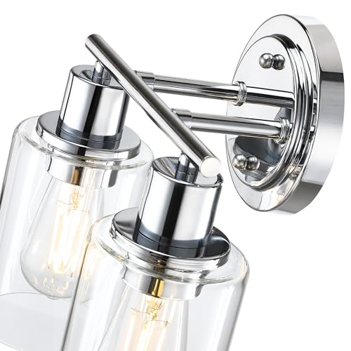 Image of 2-Light Chrome Bathroom Vanity Light Fixture Over Mirror,Chrome Vanity Lights for Bathrooms,2 Bulb Bathroom Wall Light Over Sink