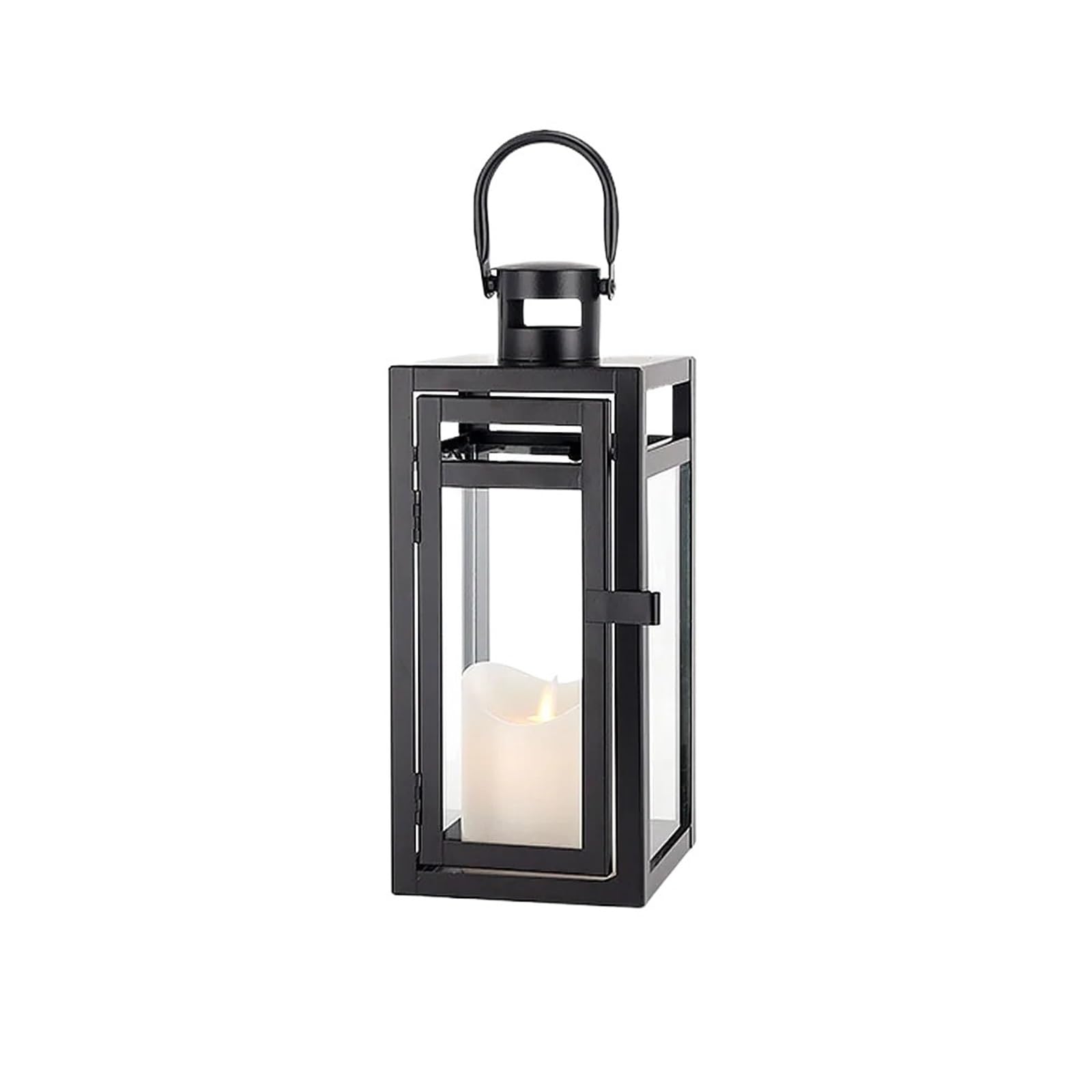 Decorative Lanterns Stainless Steel Candle Holder Lanterns Rose Gold Hanging Lantern Candlestick Light For Indoor Outdoor Weddings Party Home Decor(Black)
