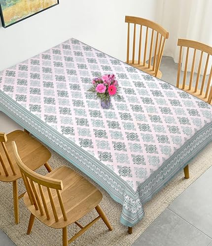 Image of Texstylers Table Cloth | Table Cloth for 6 Seater Dining Table| Dining Table Cover 6 Seater | Table Cover 6 Seater | Dining Table Cover | Rectangle, Cotton,150 cm X 225 cm (Teal Green)