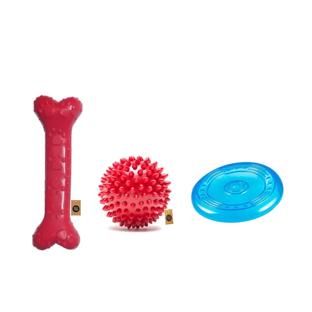 The Pets Company Rubber Dog Chew Toy Combo ( Dog Bone 6" + Dog Spike Ball 3"+ Rubber Flyer 6") | Teething Toys for Puppies & Small Breed Dogs (B0BMLGC9C8) Amazon Price History, Amazon Price Tracker